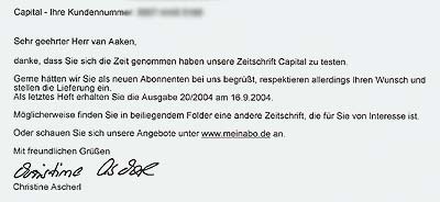 Brief von Capital